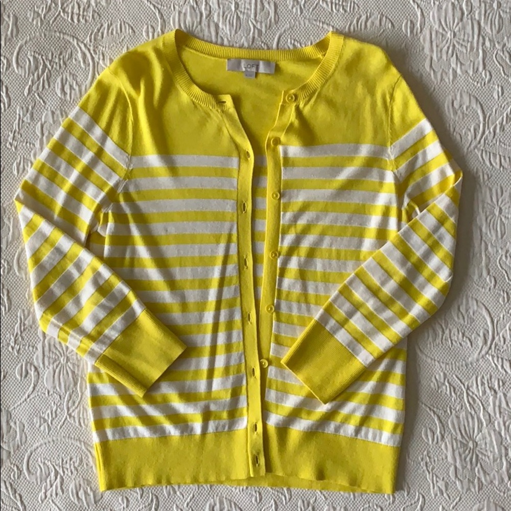 Loft Yellow and White Striped Sweater
